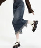 Tassel Half-length Denim Women's Hong Kong Style Autumn High Waist Slimming A- Line Long Overknee Skirt