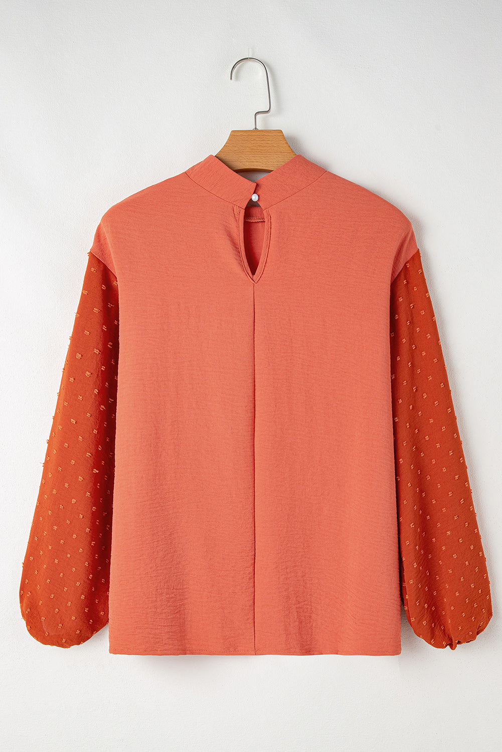 Russet Orange Swiss Dot Balloon Sleeve Loose Blouse