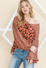 Brown Leopard V Neck Lantern Sleeve Tunic Blouse