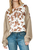 Apricot Animal Print Knitted Sleeve Patchwork Henley Top