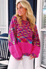 Bright Pink Confetti Drop Shoulder Crewneck Sweater