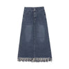 Tassel Half-length Denim Women's Hong Kong Style Autumn High Waist Slimming A- Line Long Overknee Skirt