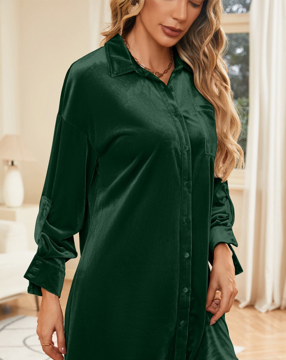 Velvet Collared Neck Long Sleeve tunic