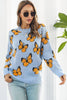 Sky Blue Dimensional Butterfly Pattern Round Neck Sweater