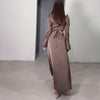 Retro V-neck Puff Sleeve Long Tie Waist-controlled Long Sleeves Dress