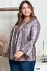 Purple Floral Print Round Neck Plus Size Tunic