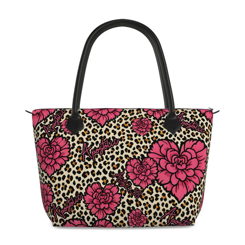 Love Bag Hearts Floral Cheetah Acts 2 Full Grain Nappa Leather Handbag