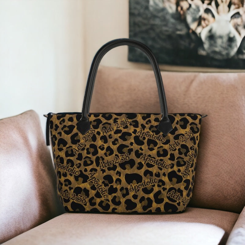 Acts 2:38 Zipper Bag Apostolic Zipper Handbag Full Grain Nappa Leather cheetah Leopard Print