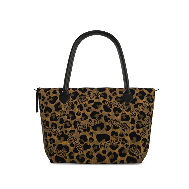 Acts 2:38 Zipper Bag Apostolic Zipper Handbag Full Grain Nappa Leather cheetah Leopard Print