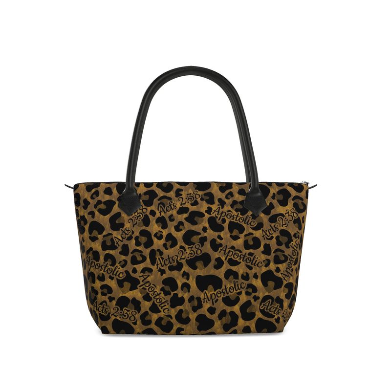 Acts 2:38 Zipper Bag Apostolic Zipper Handbag Full Grain Nappa Leather cheetah Leopard Print