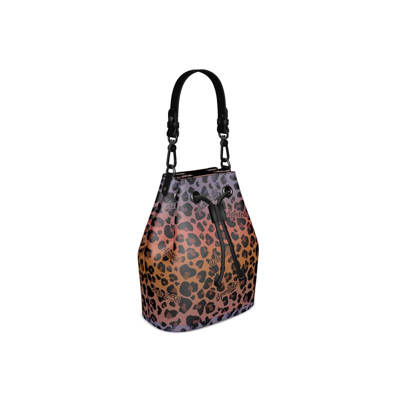 Acts 2:38 Apostolic Full Grain Nappa Leather Bucket Bag Cheetah Print