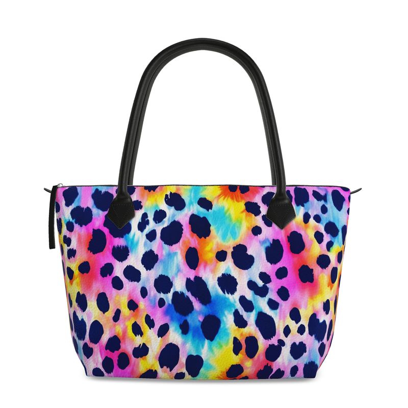 Tie Dye Cheetah Print Full Grain Nappa Leather Zipper Handbag