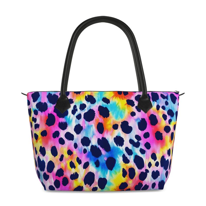 Tie Dye Cheetah Print Full Grain Nappa Leather Zipper Handbag