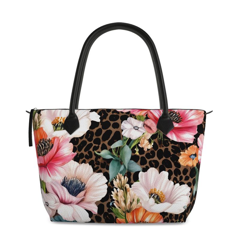 Cheetah Print Floral Full Grain Nappa Leather Handbag