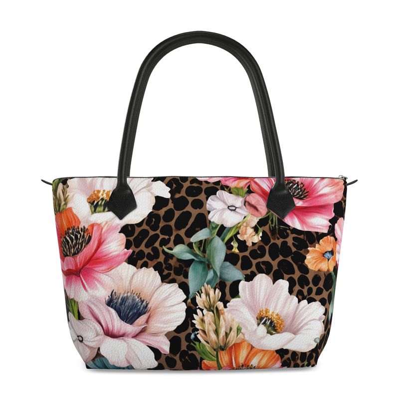 Cheetah Print Floral Full Grain Nappa Leather Handbag