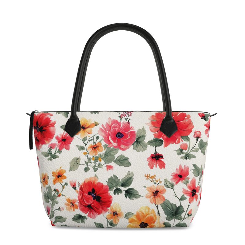 Floral Full Grain Nappa Leather Zip Handbag