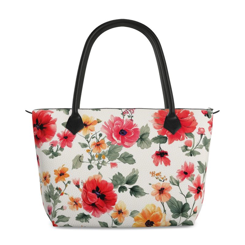 Floral Full Grain Nappa Leather Zip Handbag