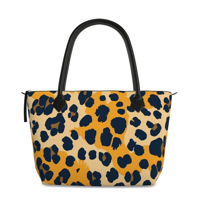 Cheetah Print Full Grain Nappa Leather Zip Handbag