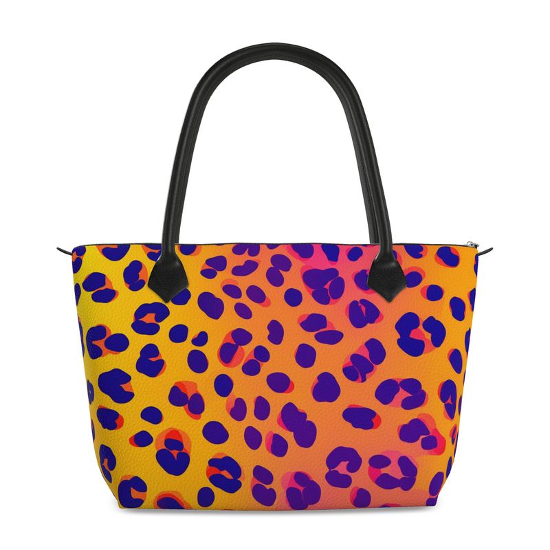 Fire Cheetah Print Full Grain Nappa Leather Zipper Handbag