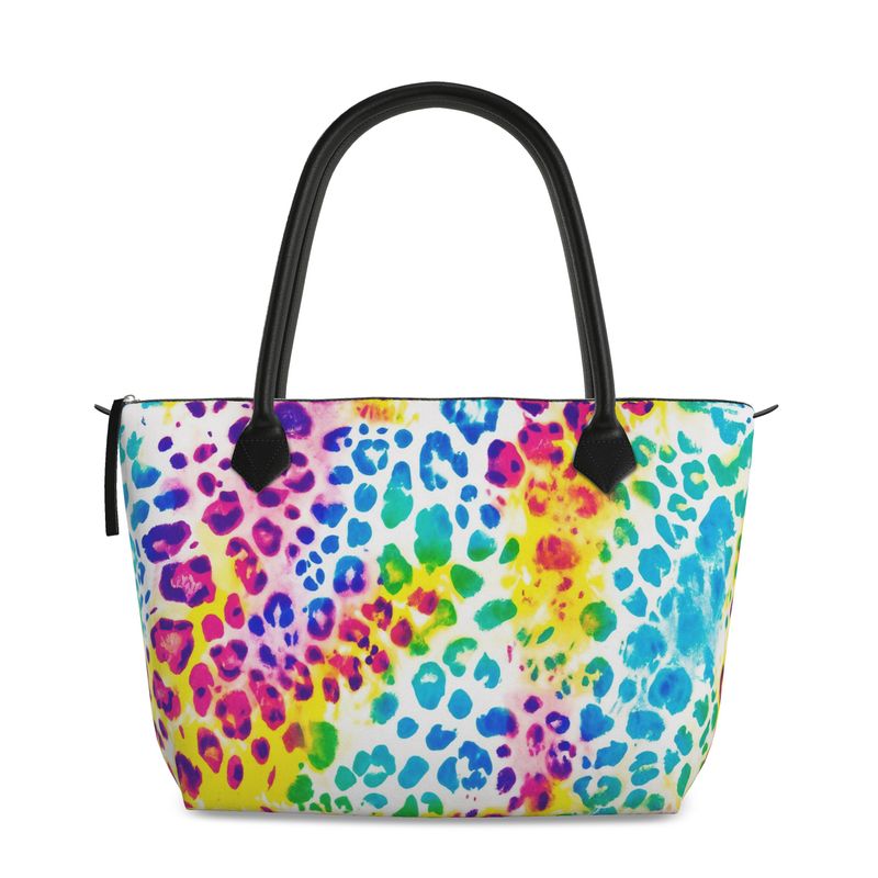 Water Color Cheetah Print Full Grain Nappa Leather Zip Handbag