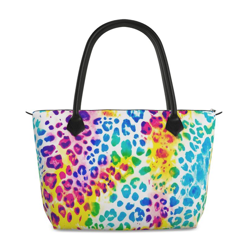 Water Color Cheetah Print Full Grain Nappa Leather Zip Handbag