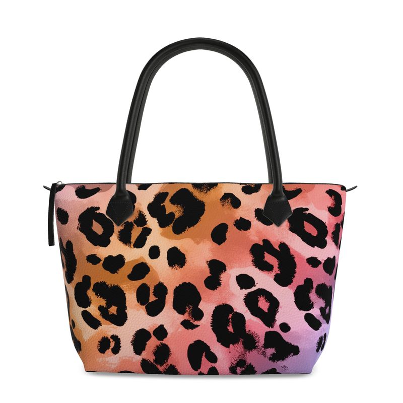 Sunset Days Cheetah Leopard Print Full Grain Nappa Leather zip Handbag