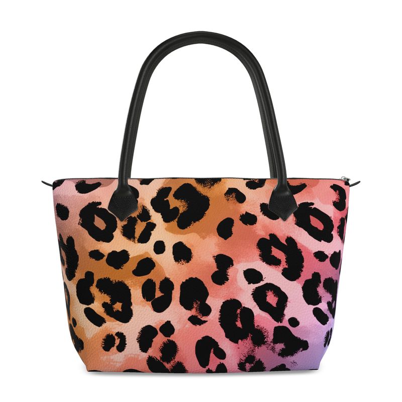 Sunset Days Cheetah Leopard Print Full Grain Nappa Leather zip Handbag