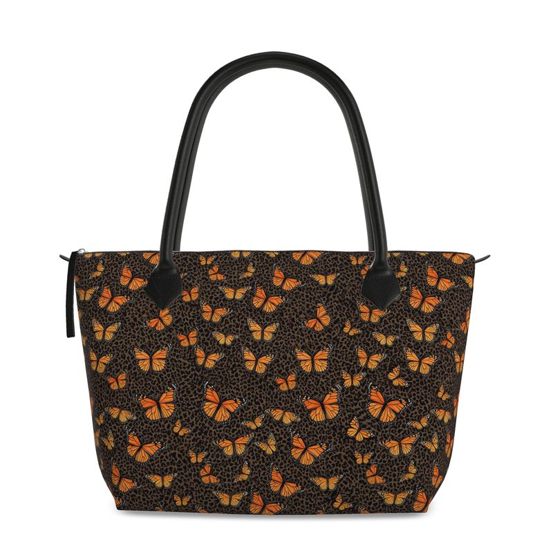 Butterflies Cheetah Print Full Grain Nappa Leather Zip Bag