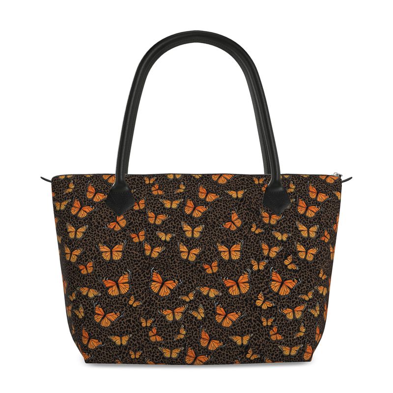 Butterflies Cheetah Print Full Grain Nappa Leather Zip Bag