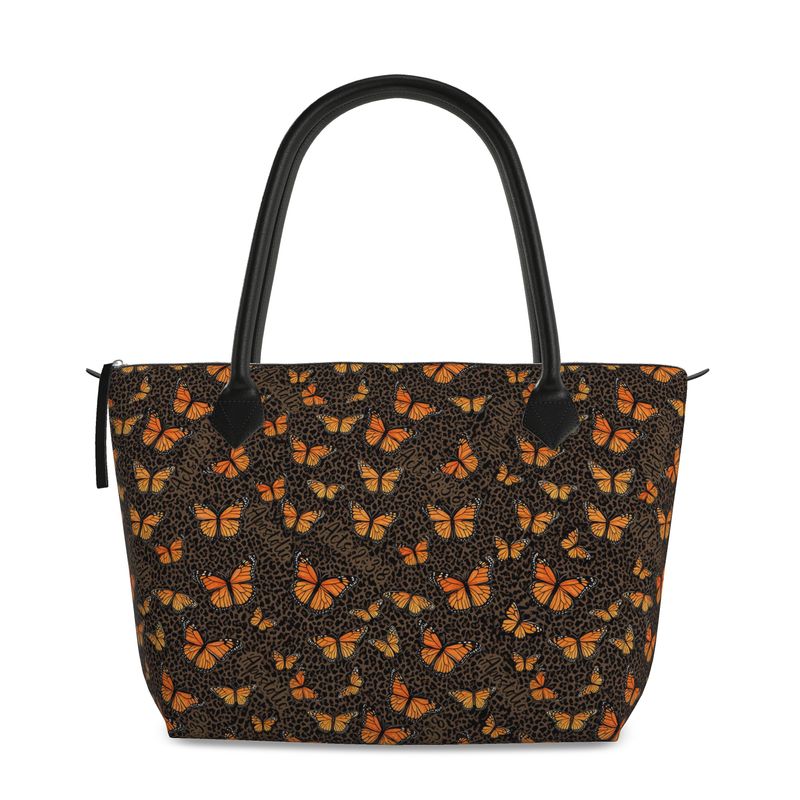 Butterflies Cheetah Print Acts 2:38 Full Grain Nappa Leather Zip Bag