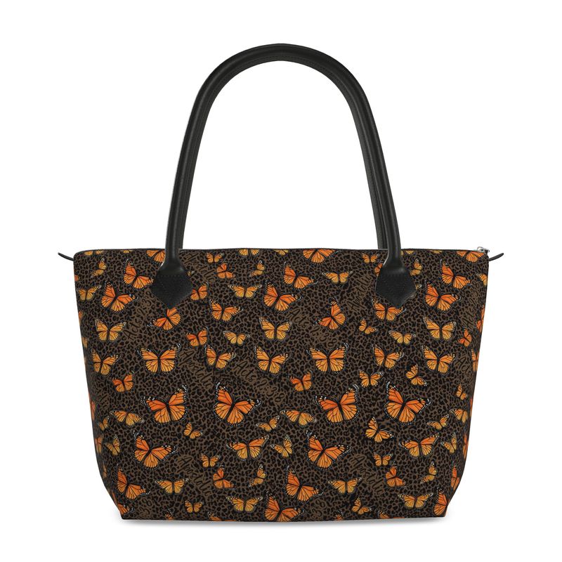 Butterflies Cheetah Print Acts 2:38 Full Grain Nappa Leather Zip Bag