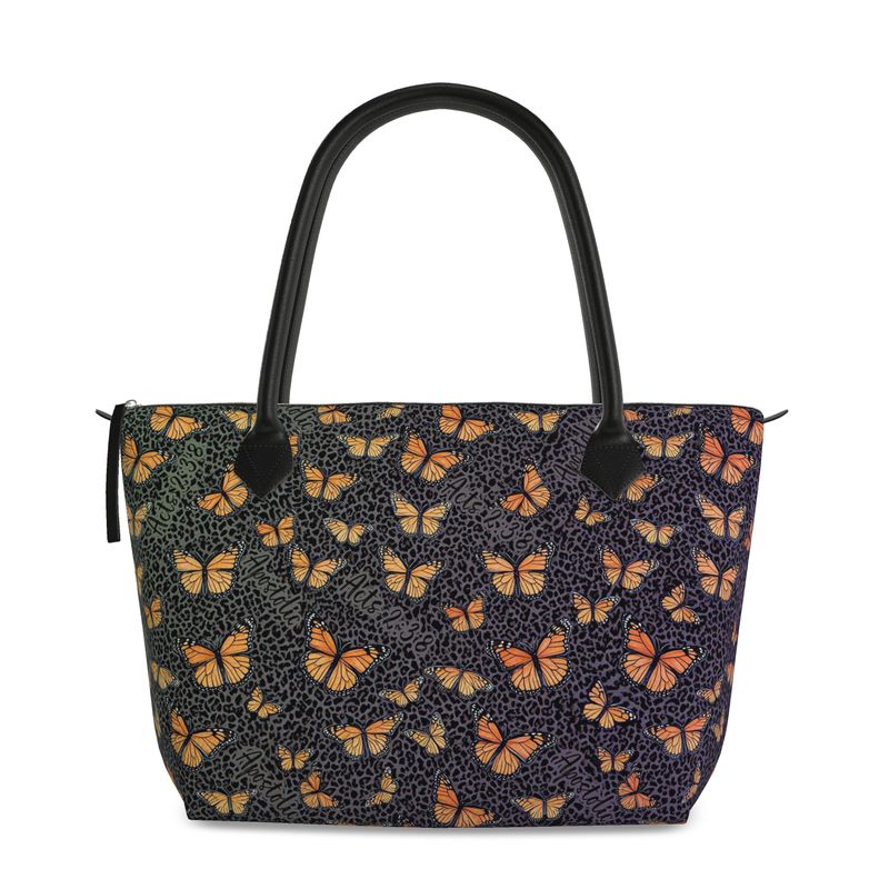 Butterflies Cheetah Print Acts 2:38 Full Grain Nappa Leather Zip Bag