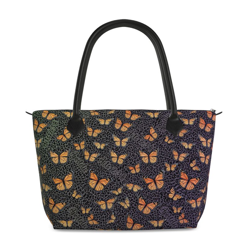 Butterflies Cheetah Print Acts 2:38 Full Grain Nappa Leather Zip Bag