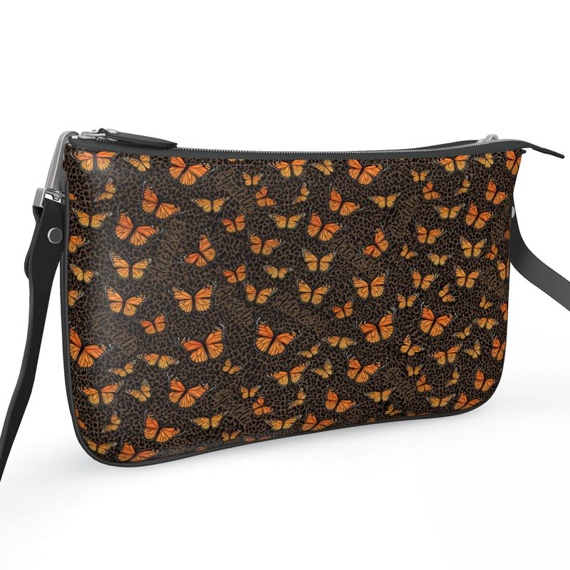 Butterflies Pochette Double Zipper Bag Full Grain Nappa Leather