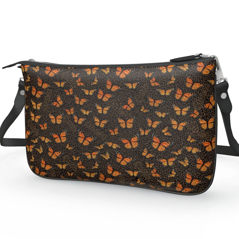 Butterflies Pochette Double Zipper Bag Full Grain Nappa Leather