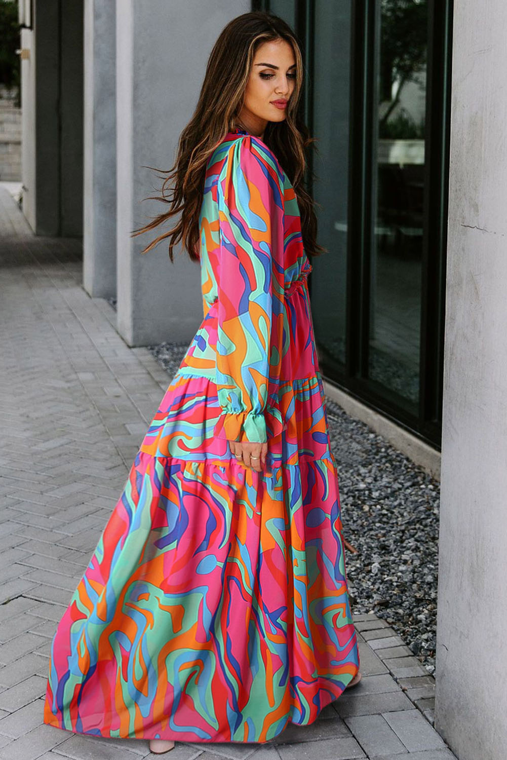 Multicolor Wild Lotus Ruffle Tiered Maxi Dress