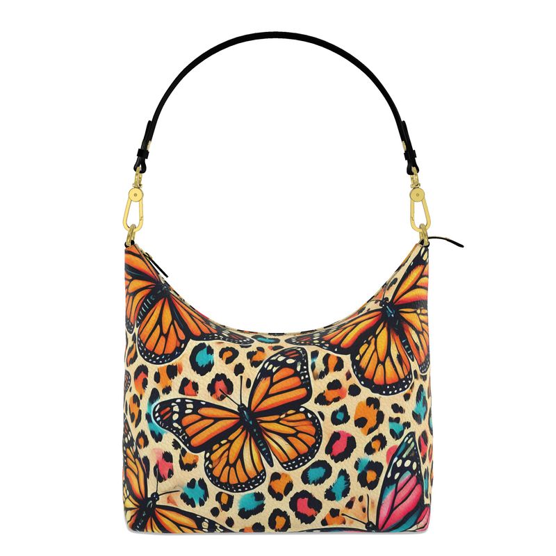 Butterflies Colorful Leopard Print Full Grain Nappa Leather Bag