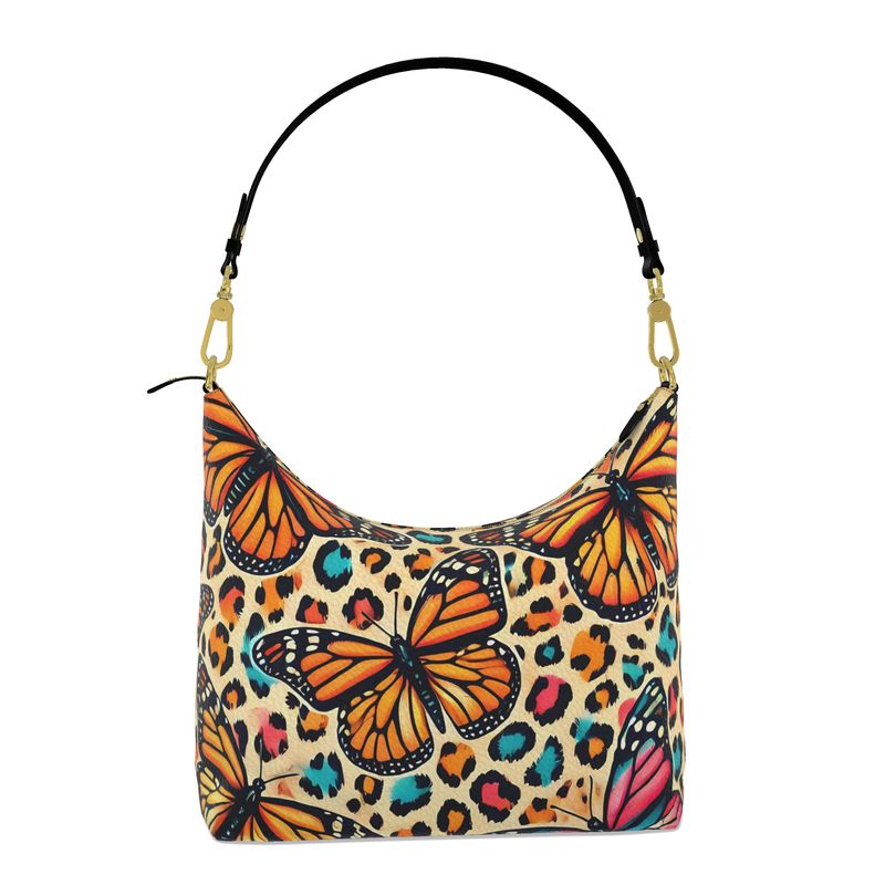 Butterflies Colorful Leopard Print Full Grain Nappa Leather Bag