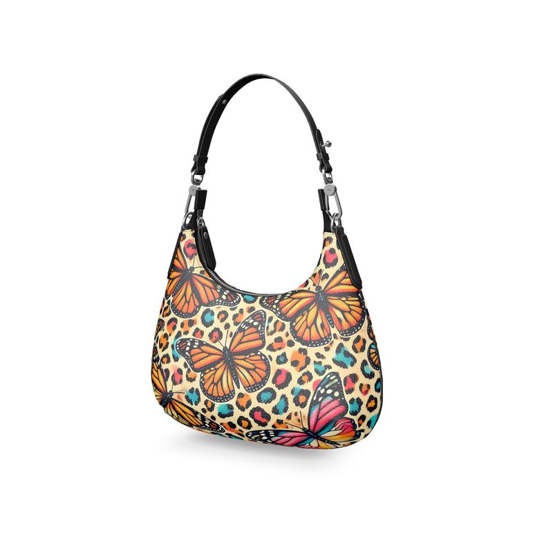 Butterflies Colorful Leopard Print Full Grain Nappa Leather Bag