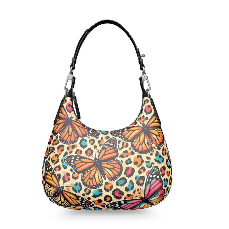 Butterflies Colorful Leopard Print Full Grain Nappa Leather Bag