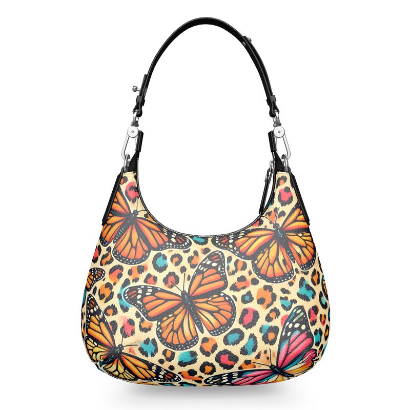 Butterflies Colorful Leopard Print Full Grain Nappa Leather Bag