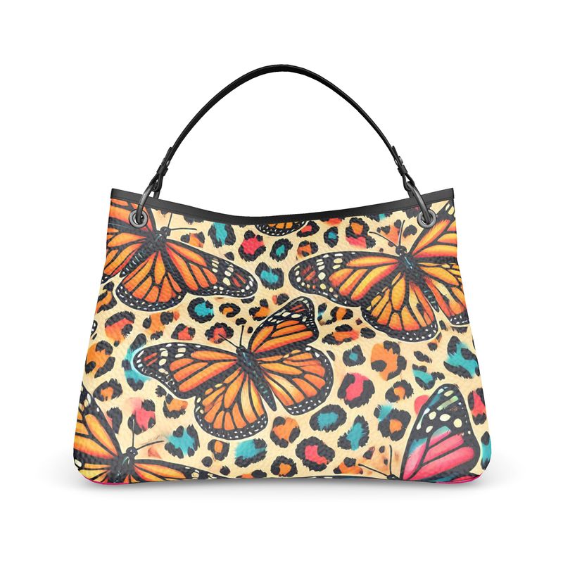 Butterflies Colorful Leopard Print Full Grain Nappa Leather Bag