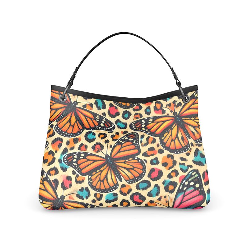 Butterflies Colorful Leopard Print Full Grain Nappa Leather Bag