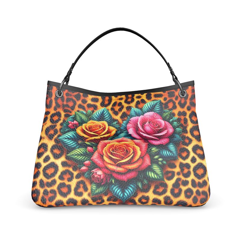 Roses Heart Leopard Print Full Grain Nappa Leather Bag