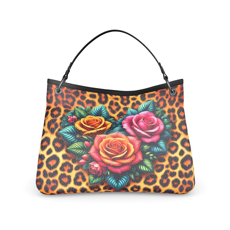 Roses Heart Leopard Print Full Grain Nappa Leather Bag