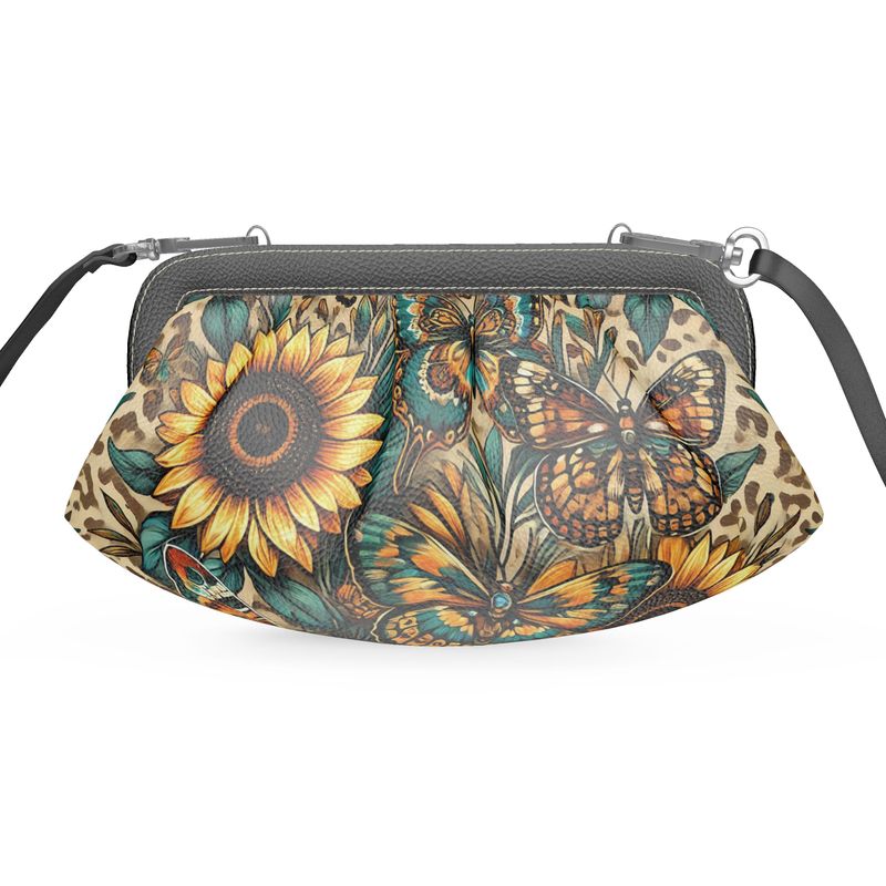 Sunflowers and Butterflies Pleated Soft Frame Bag Nappa Leather