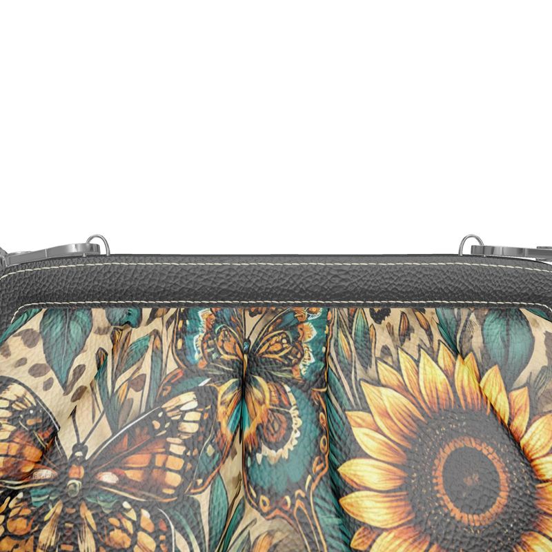 Sunflowers and Butterflies Pleated Soft Frame Bag Nappa Leather