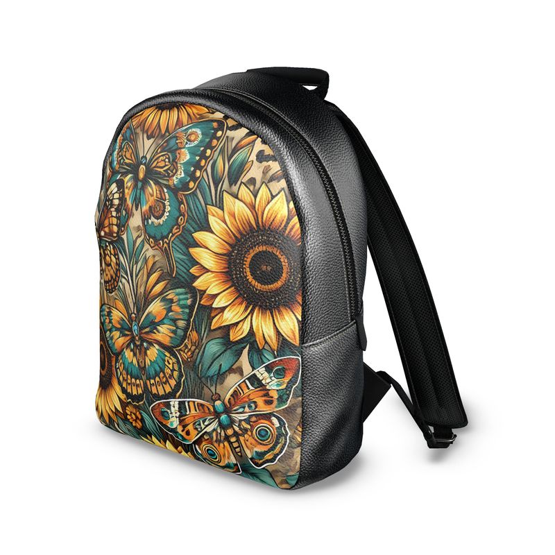 Butterflies Sunflowers Cheetah Full Grain Nappa Leather Backpack