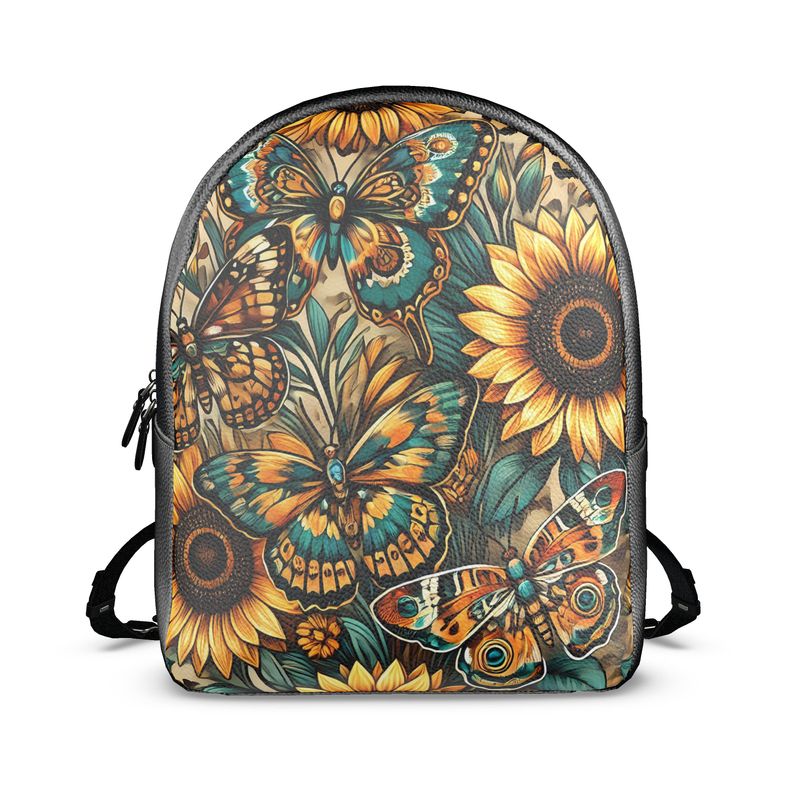 Butterflies Sunflowers Cheetah Full Grain Nappa Leather Backpack