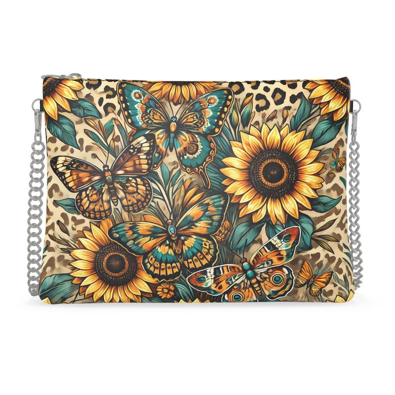 Butterflies Sunflowers Cheetah Full Grain Nappa Leather HandBag